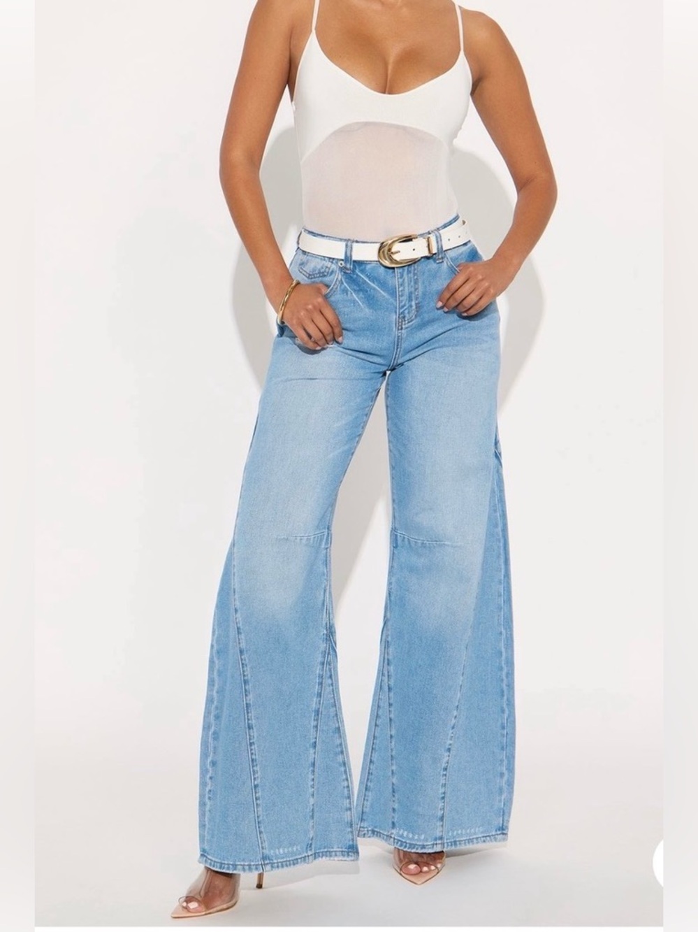 ❤️Fashion Nova Women’s Tall Cityscape Barrel Wide Leg Jean-Factory Distressed-9